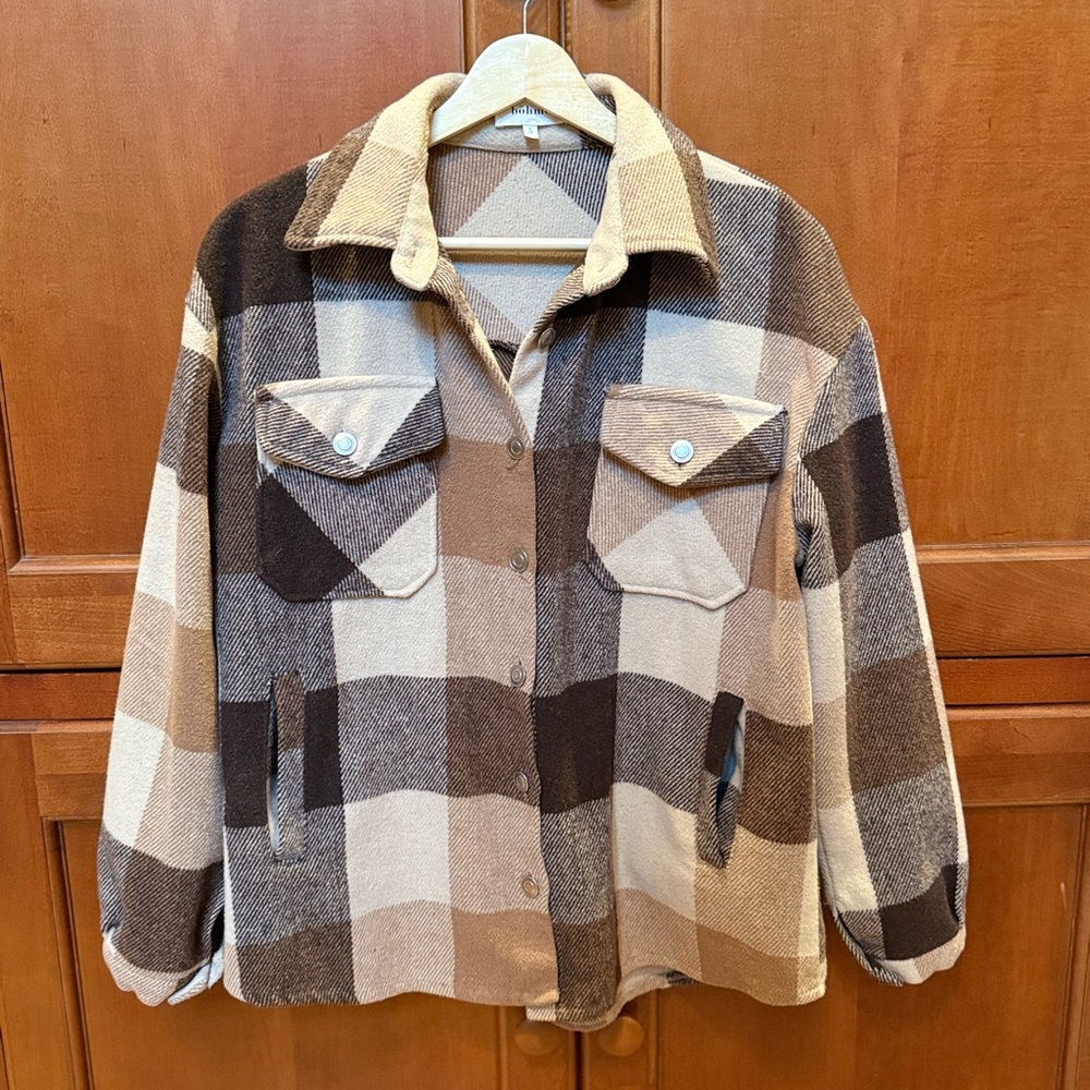 Bohme | Plaid Button-Up Jacket in Brown and Cream S
